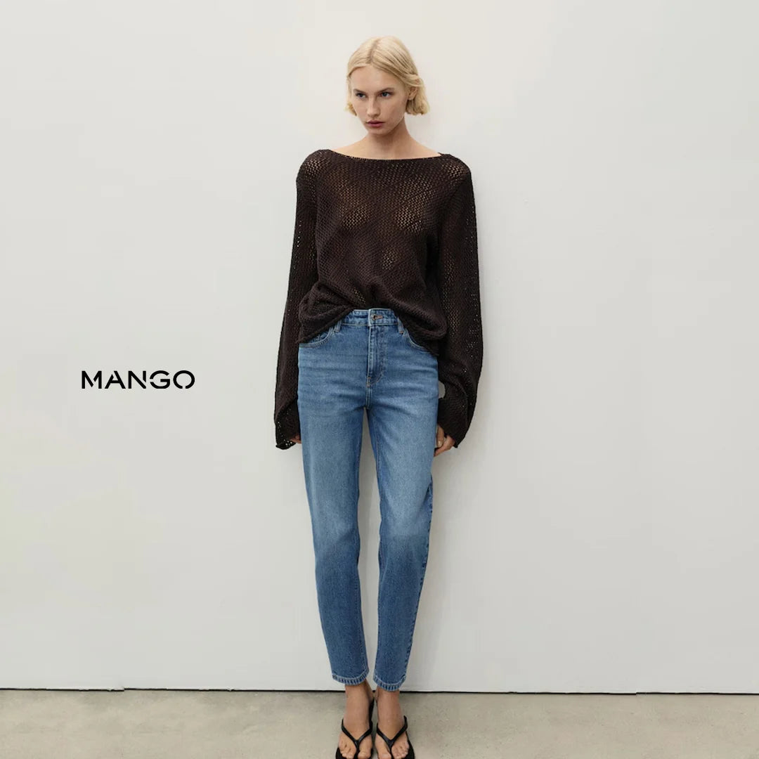 بنطال جينز نسائي Newmom بخصر عالي من MANGO