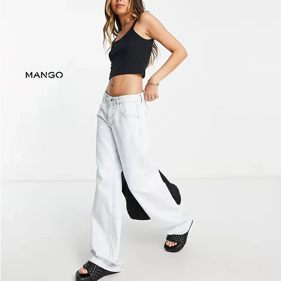 Mango Low Waisted Straight Leg Jean | Bleach Blue