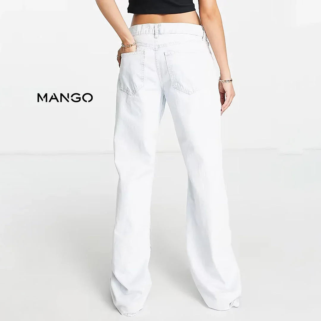 Mango Low Waisted Straight Leg Jean | Bleach Blue