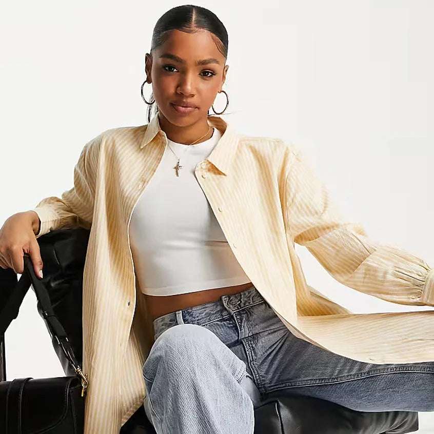 Oversized Shirt – Laundered Yellow Stripe | قميص واسع – مخطط أصفر فاتح