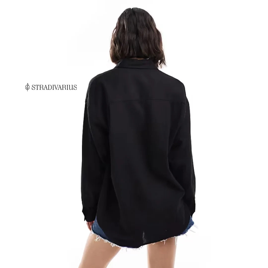 قميص نسائي بليند لينن أسود من Stradivarius