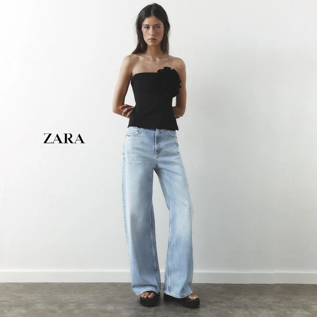بنطال جينز واسع عالي الخصر نسائي من ZARA – TRF
