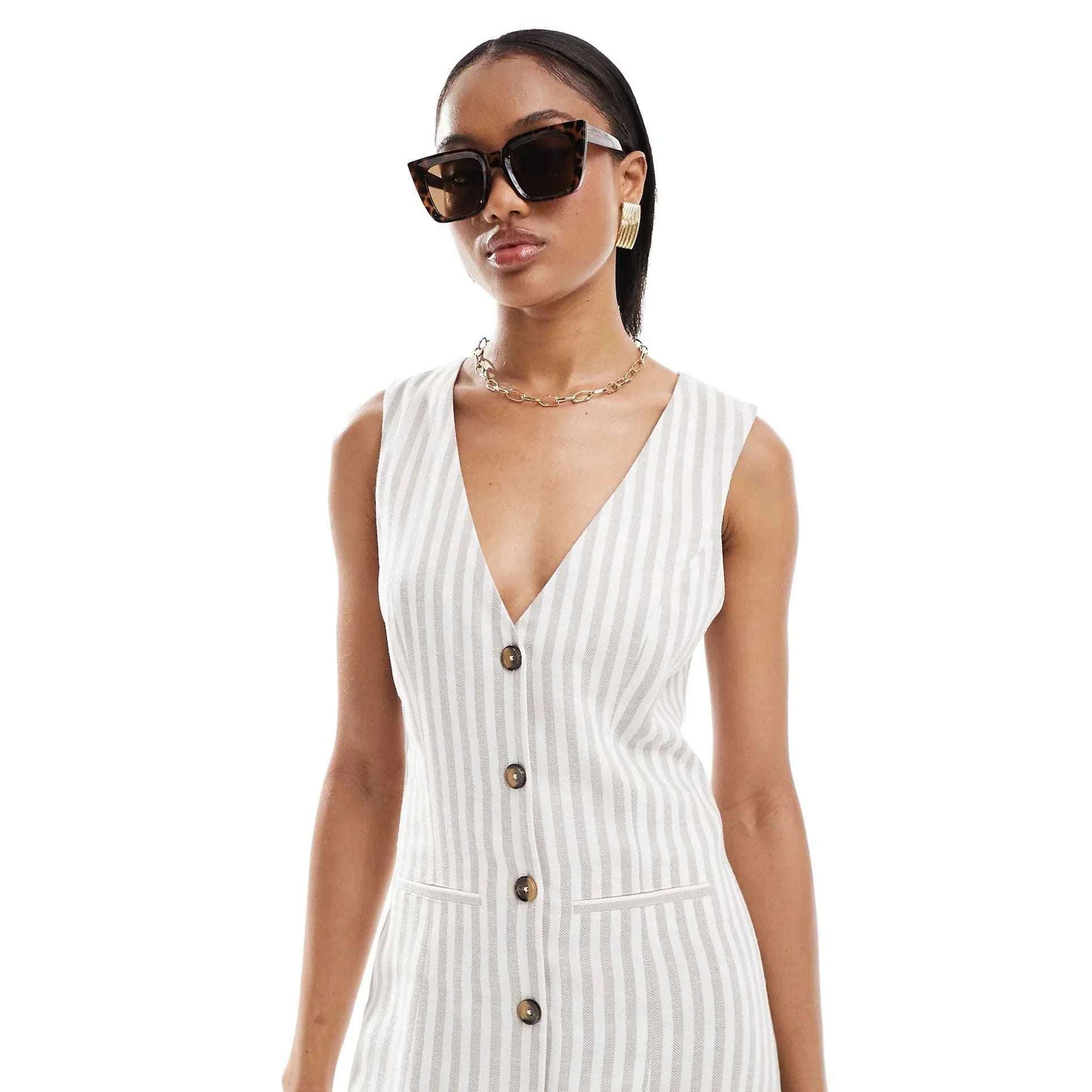 ASOS Tall Linen Midi Dress - White | فستان طويل من اللينين - أبيض