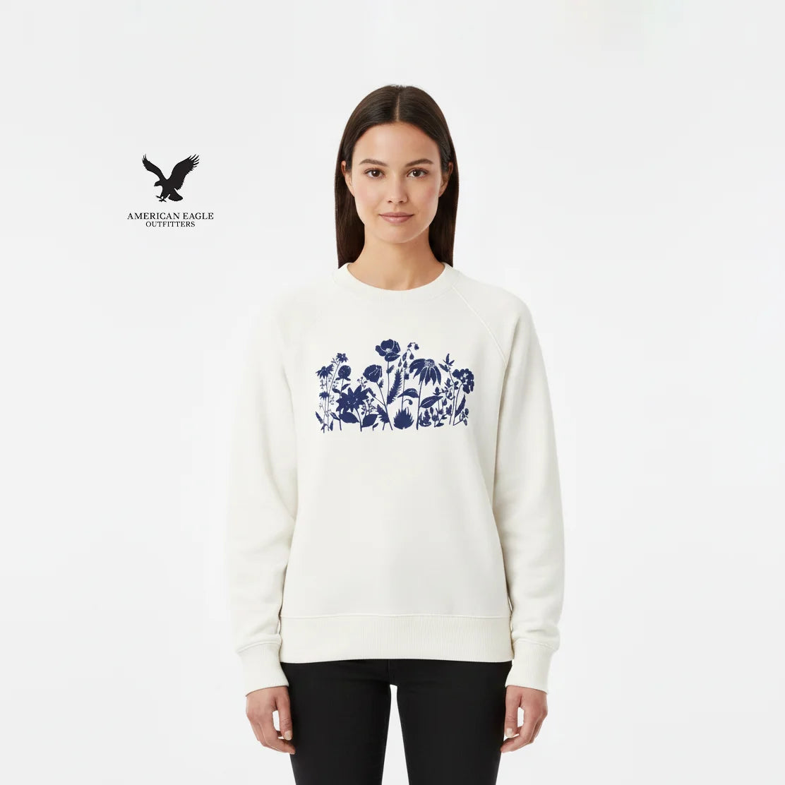 سويت شيرت نسائي بتطريز أزهار من American Eagle