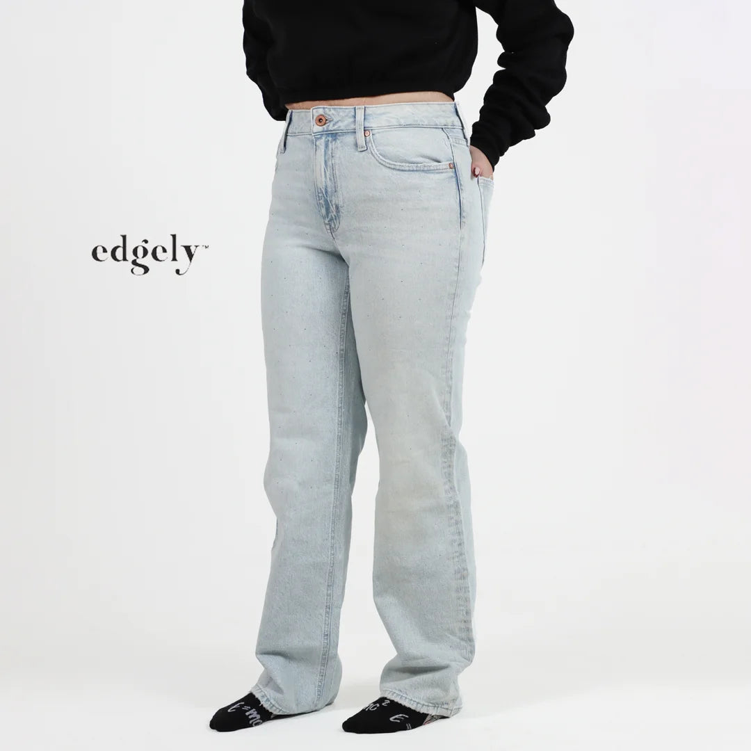 بنطلون جينز Edgely نسائي واسع الساق بترتر خفي – أزرق فاتح