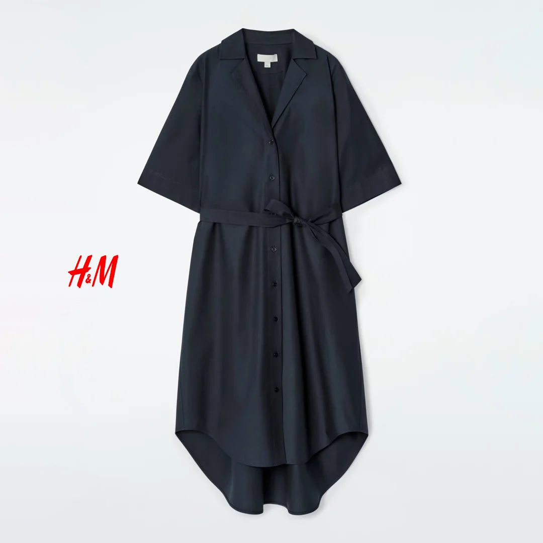 فستان قميص ميدي بأكمام قصيرة مع حزام من H&M