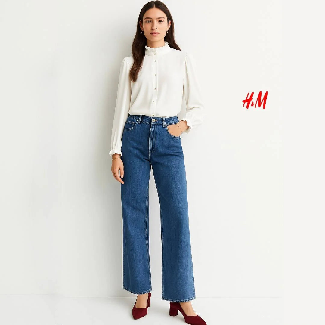 قميص نسائي بياقة كشكش وأكمام طويلة من H&M