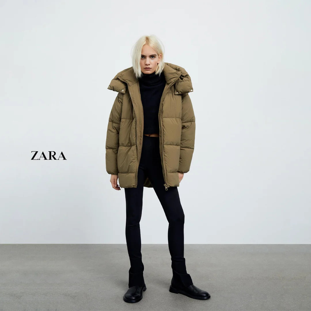 جاكيت نسائي مبطن بقبعة من Zara – بلون تاوب أنيق