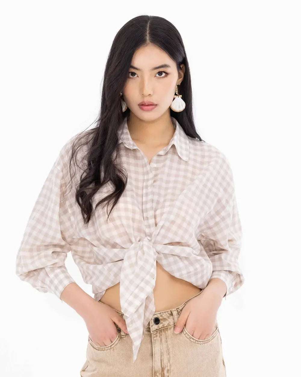 Relaxed Fit Chickened Low-Sleeve Shirt | قميص بكم قصير بتصميم مريح ونقشة مربعات