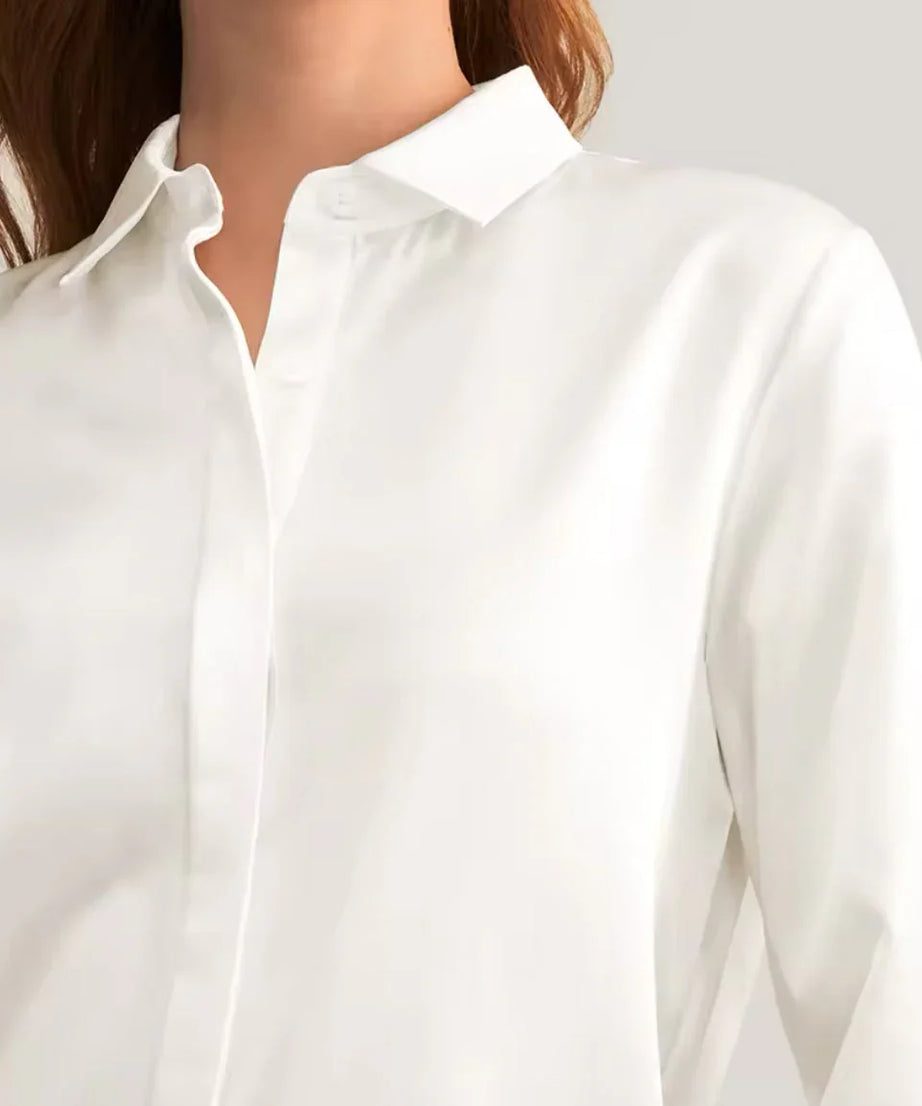 Silk Charmeuse Shirt – Elegant Long Sleeve  قميص حرير ناعم – أكمام طويلة أنيقة