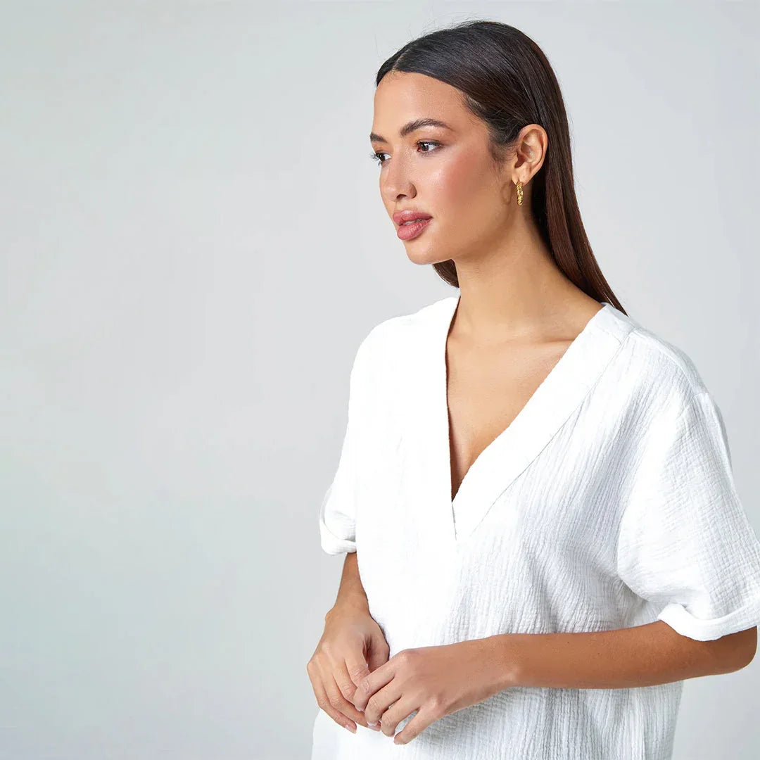 Ivory Linen V-Neck T-Shirt