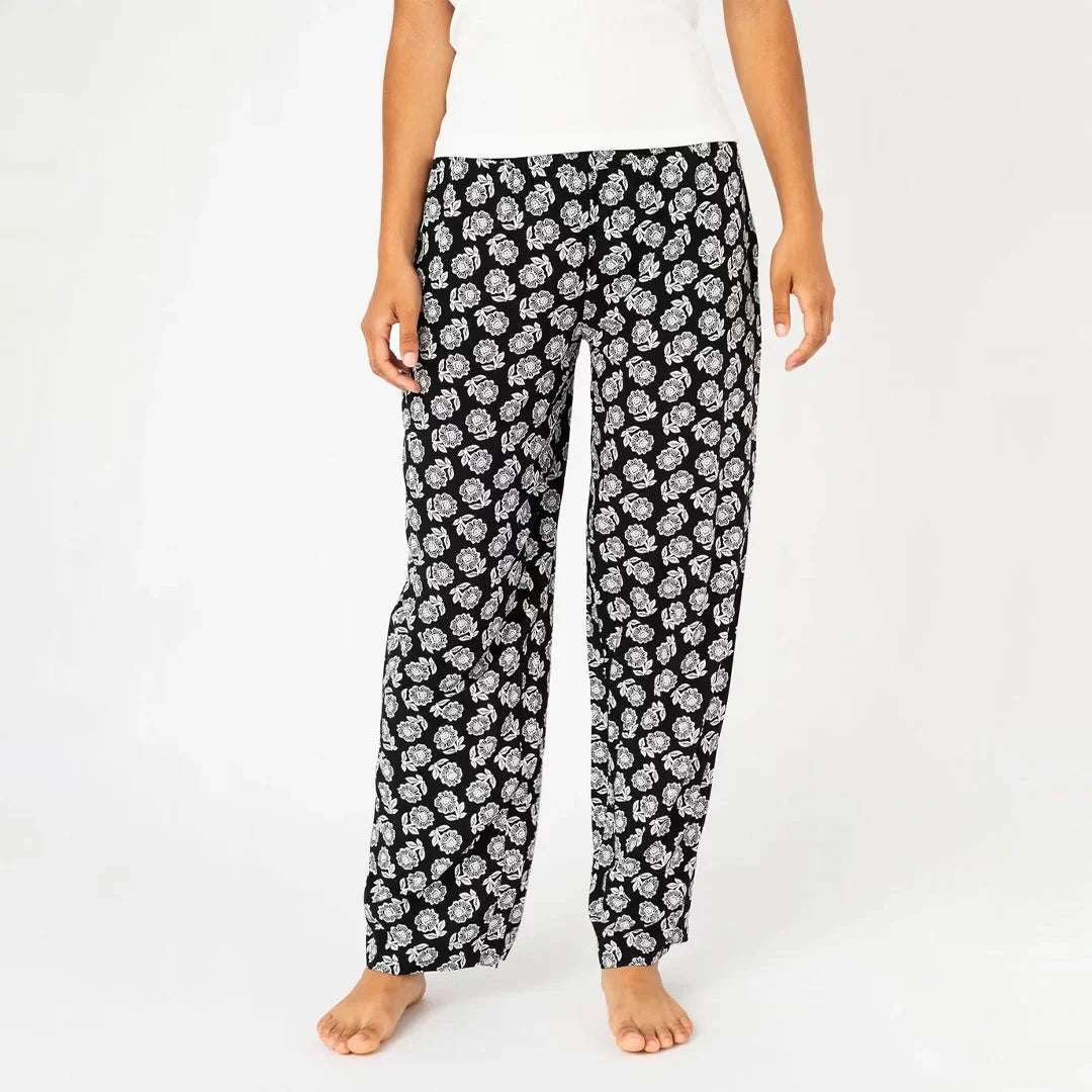 MODISLY - PRINTED VISCOSE WIDE PAJAMA PANTS | بنطال بيجاما واسع من فيسكوز مطبوع – أسود – موديسلي