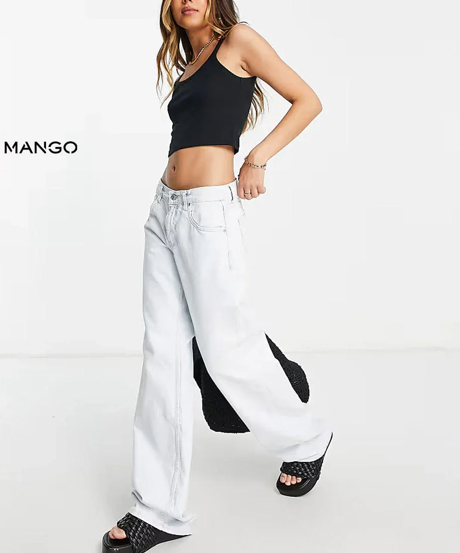 Mango Low Waisted Straight Leg Jean | Bleach Blue – بنطلون جينز بخصر منخفض وقصة ساق مستقيمة من مانجو | أزرق باهت