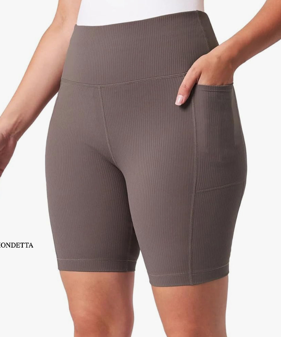 Mondetta Women's Ribbed High-Waist Shorts with Hidden Pockets – Comfortable &amp; Stylish Activewear