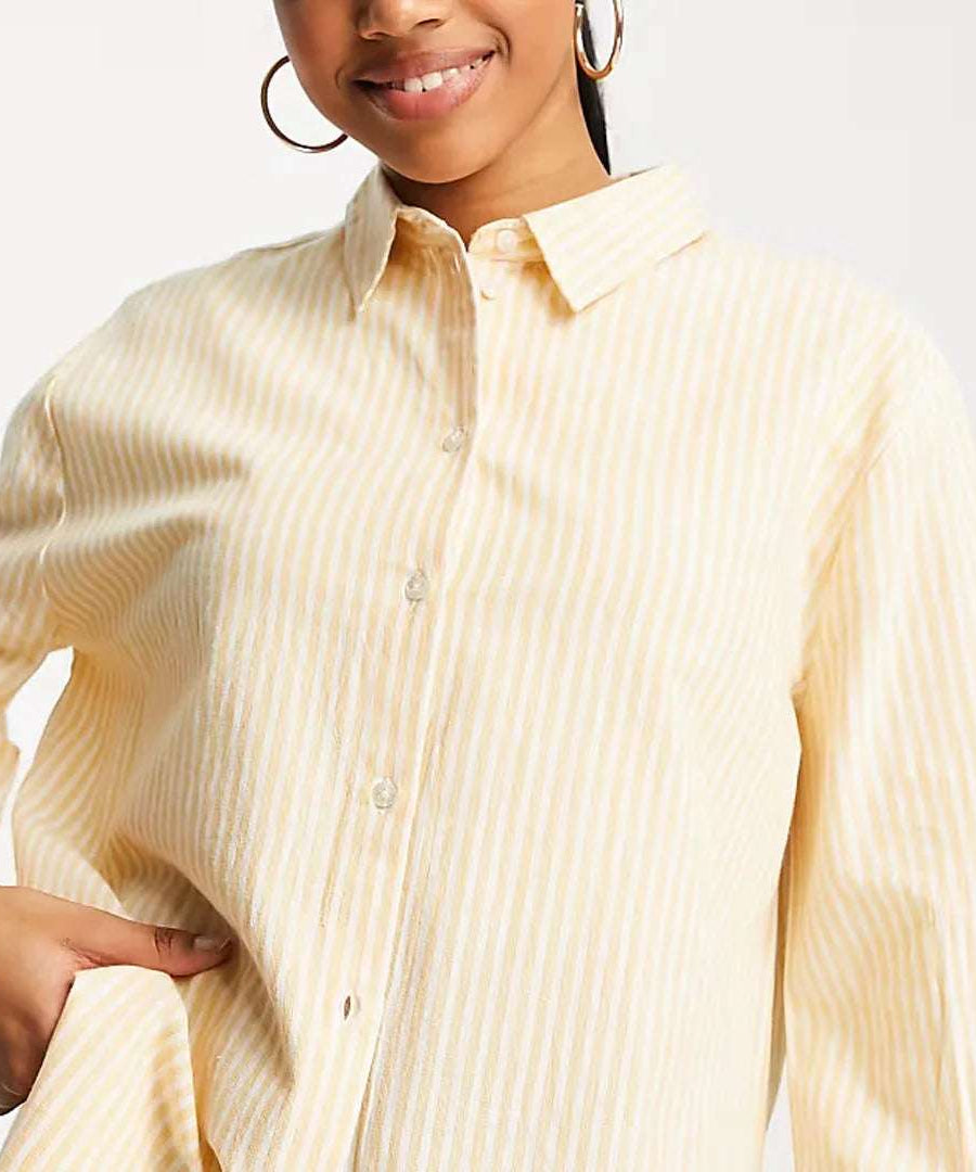 Oversized Shirt – Laundered Yellow Stripe | قميص واسع – مخطط أصفر فاتح
