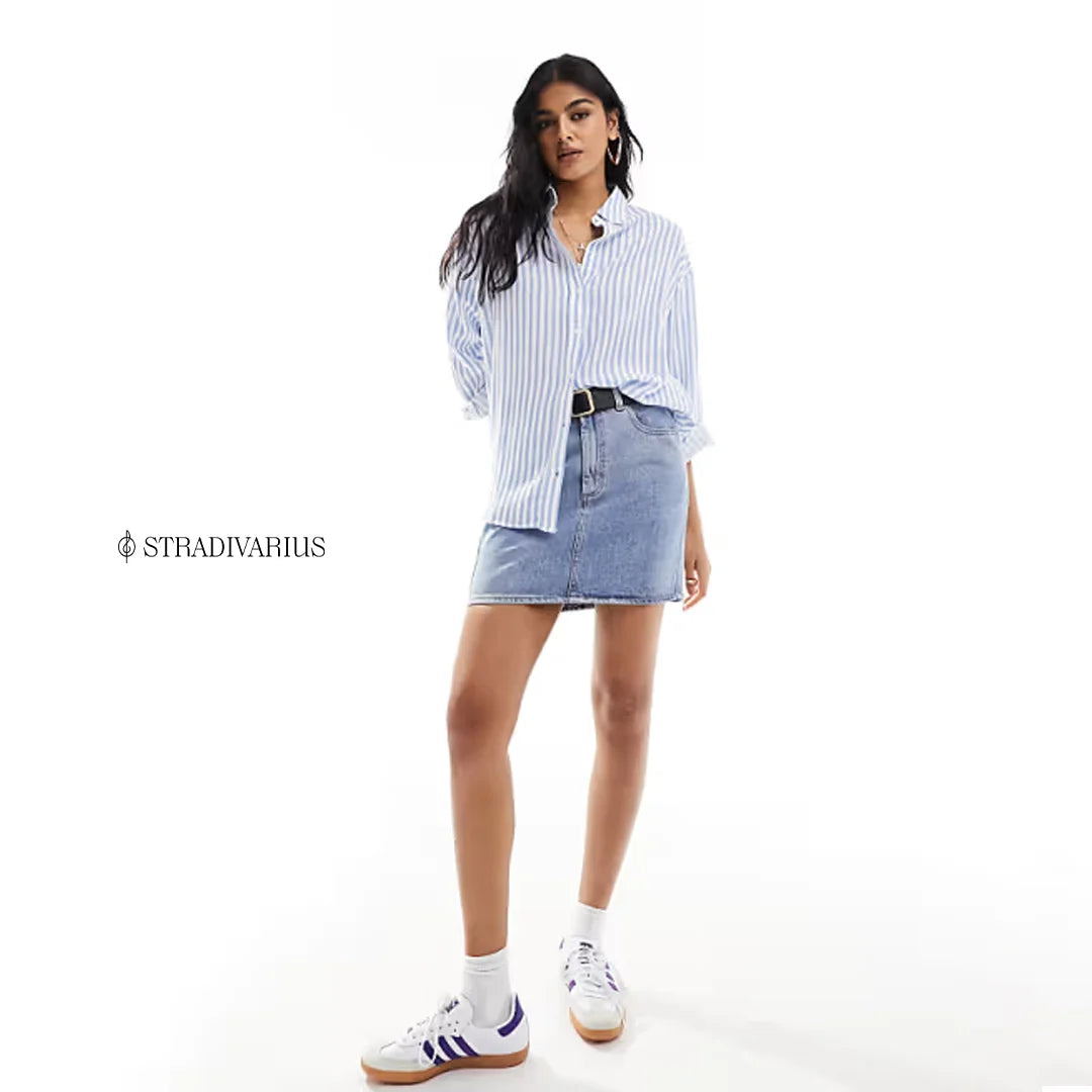 Stradivarius Linen-Style Stripe Shirt – Light Blue