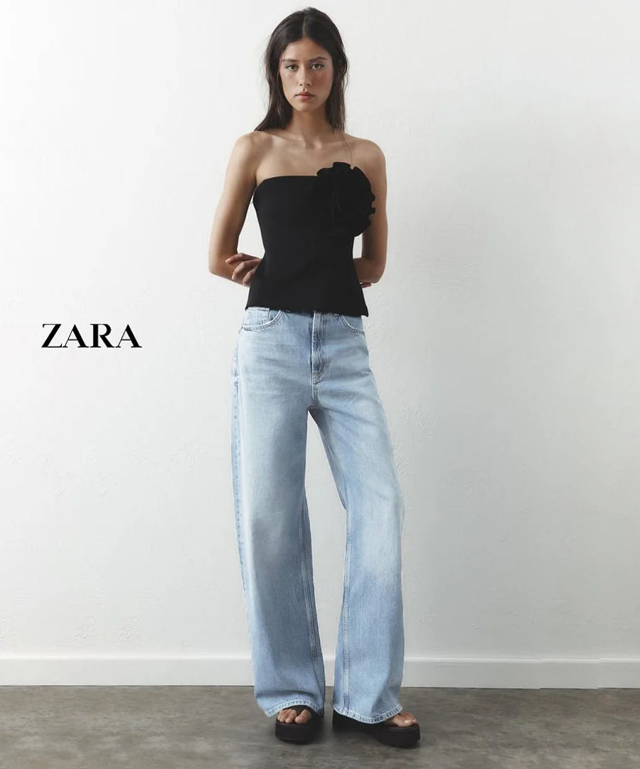 بنطال جينز واسع عالي الخصر نسائي من ZARA – TRF
