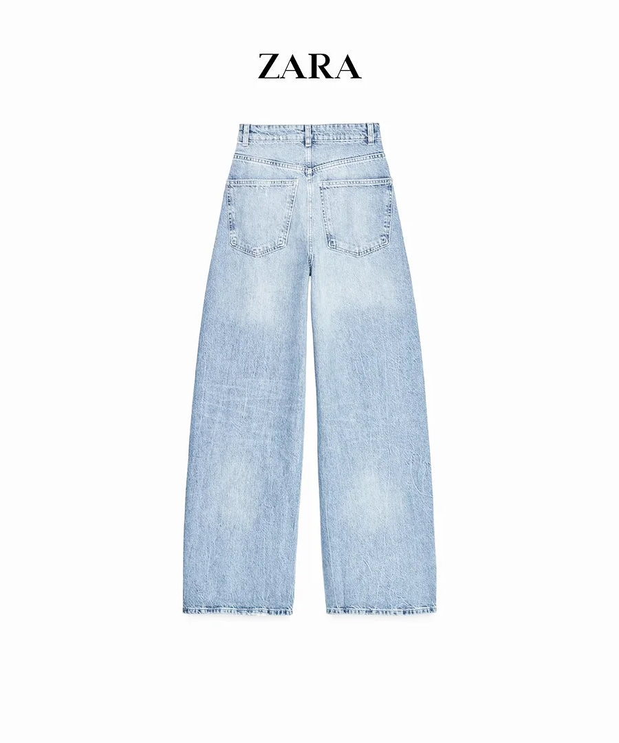 بنطال جينز واسع عالي الخصر نسائي من ZARA – TRF