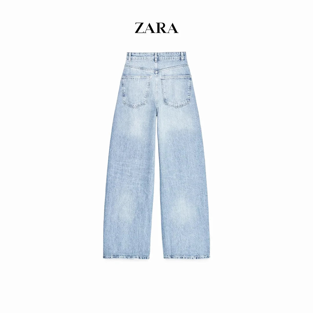 بنطال جينز واسع عالي الخصر نسائي من ZARA – TRF