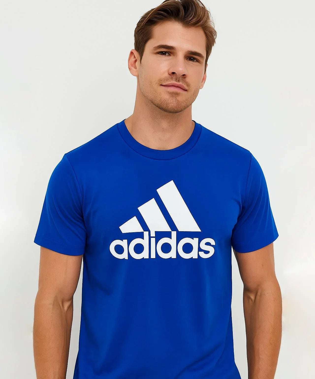 Close-up of fabric texture and ribbed crewneck of Adidas Badge Of Sport Classic T-Shirt