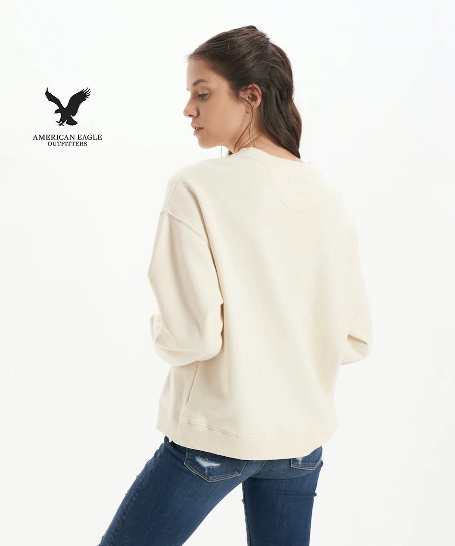 سويت شيرت نسائي أبيض بياقة مستديرة مع طباعة من American Eagle