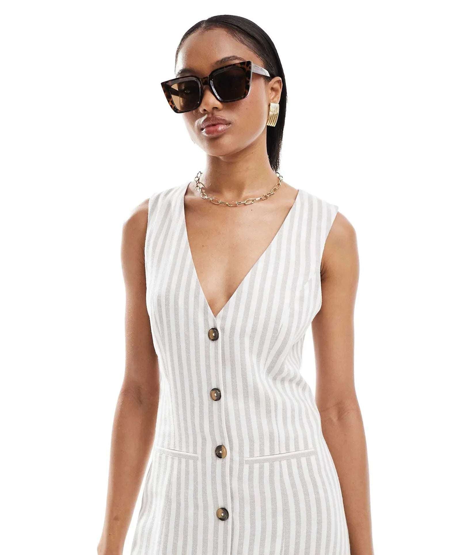ASOS Tall Linen Midi Dress - White | فستان طويل من اللينين - أبيض
