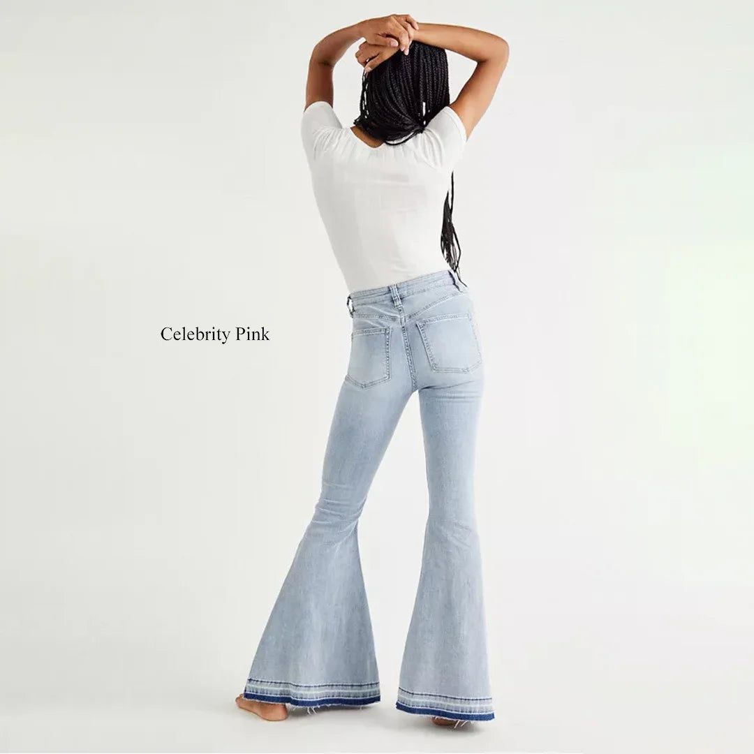 بنطال جينز واسع من celebrity pink بلون أزرق كينت – تصميم Flare مع حافة خام وأزرار أمامية