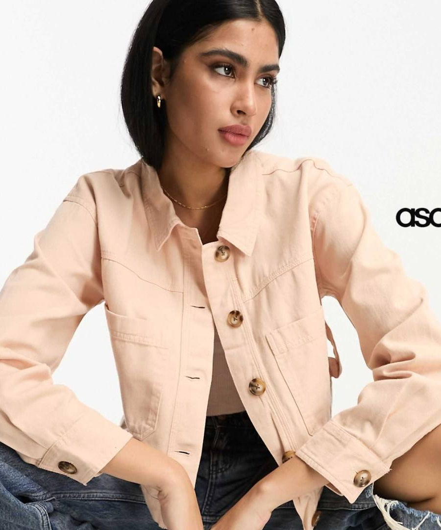 جاكيت دنيم نسائي قصير بلون وردي فاتح من ASOS
