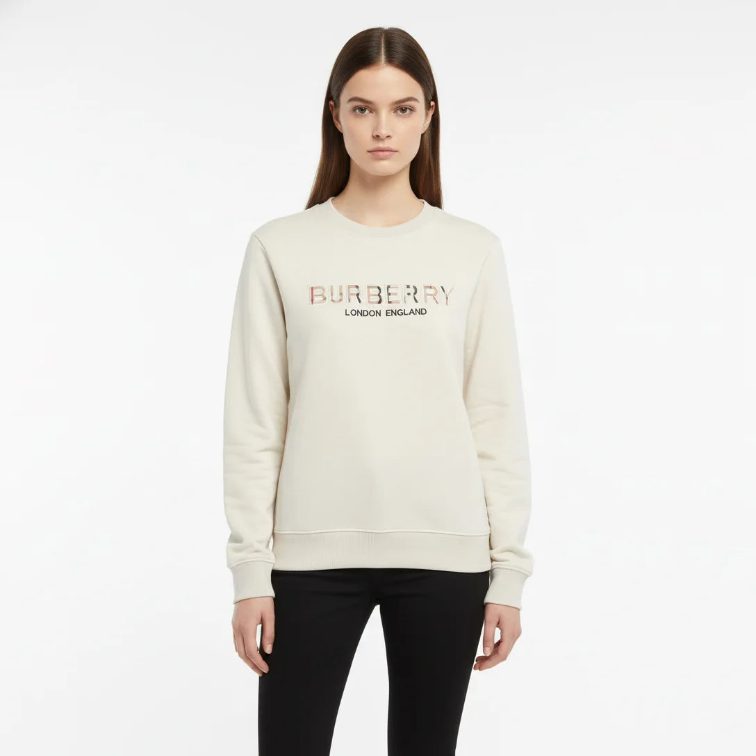 سويت شيرت Burberry نسائي أصلي بشعار مطرّز – خامة ناعمة