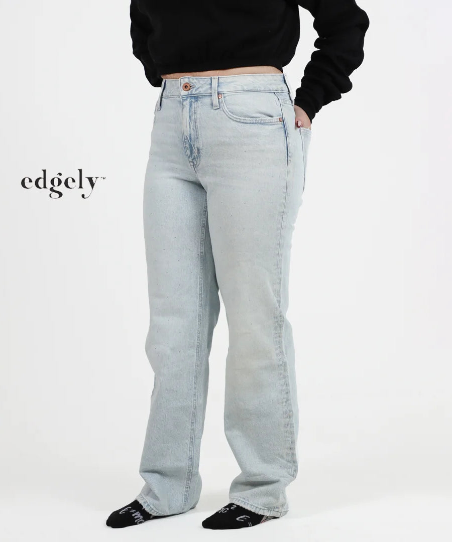 بنطلون جينز Edgely نسائي واسع الساق بترتر خفي – أزرق فاتح