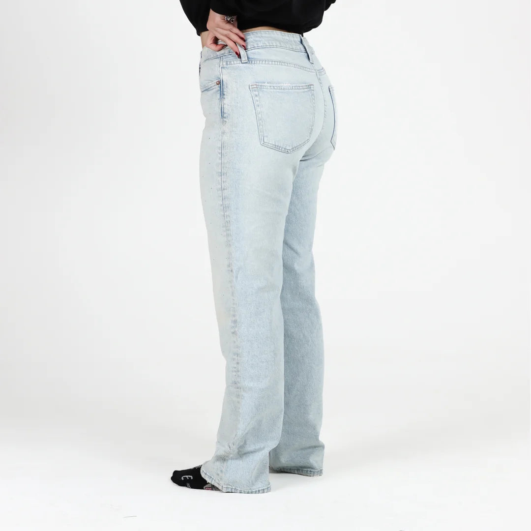 بنطلون جينز Edgely نسائي واسع الساق بترتر خفي – أزرق فاتح