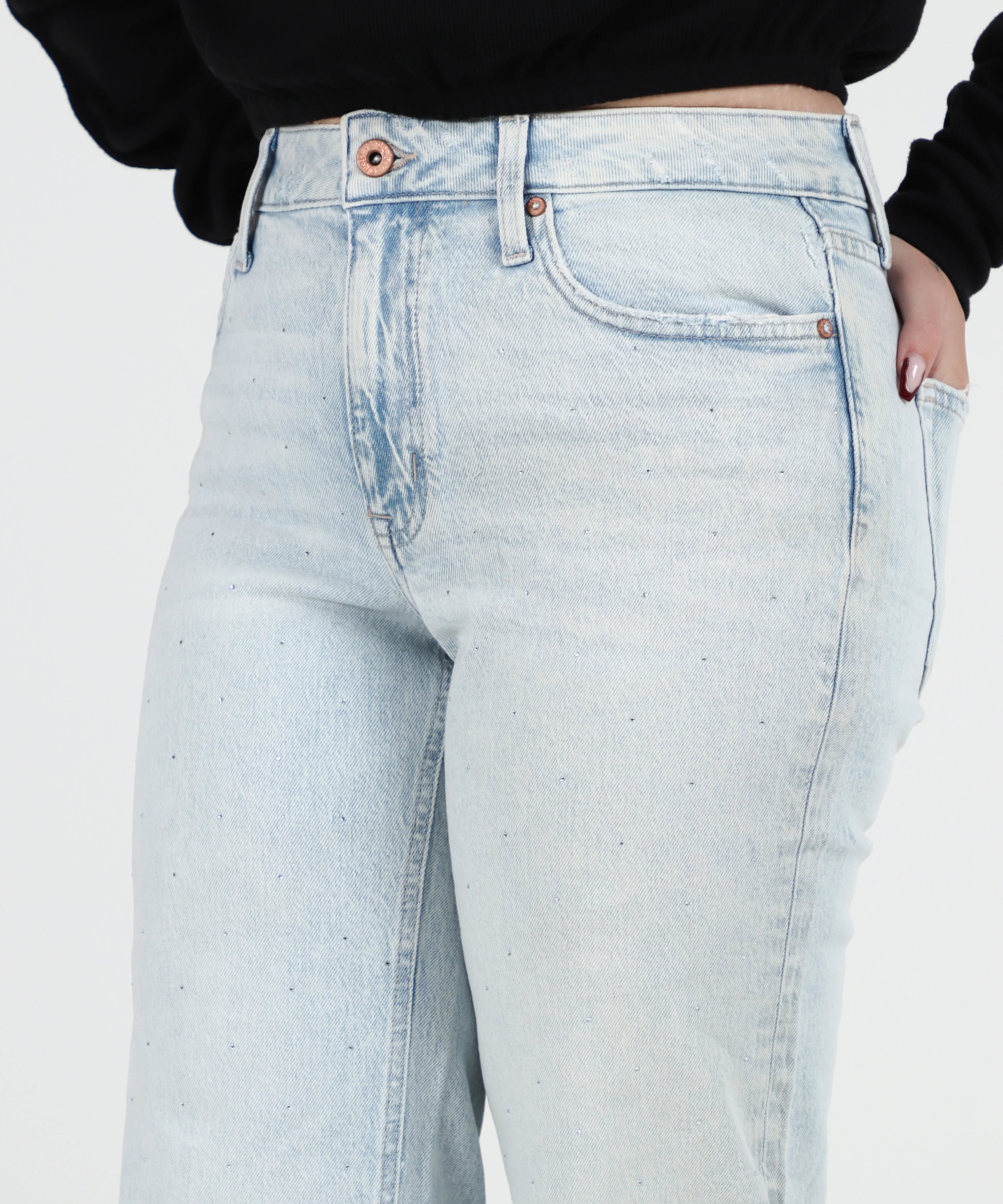 بنطلون جينز Edgely نسائي واسع الساق بترتر خفي – أزرق فاتح