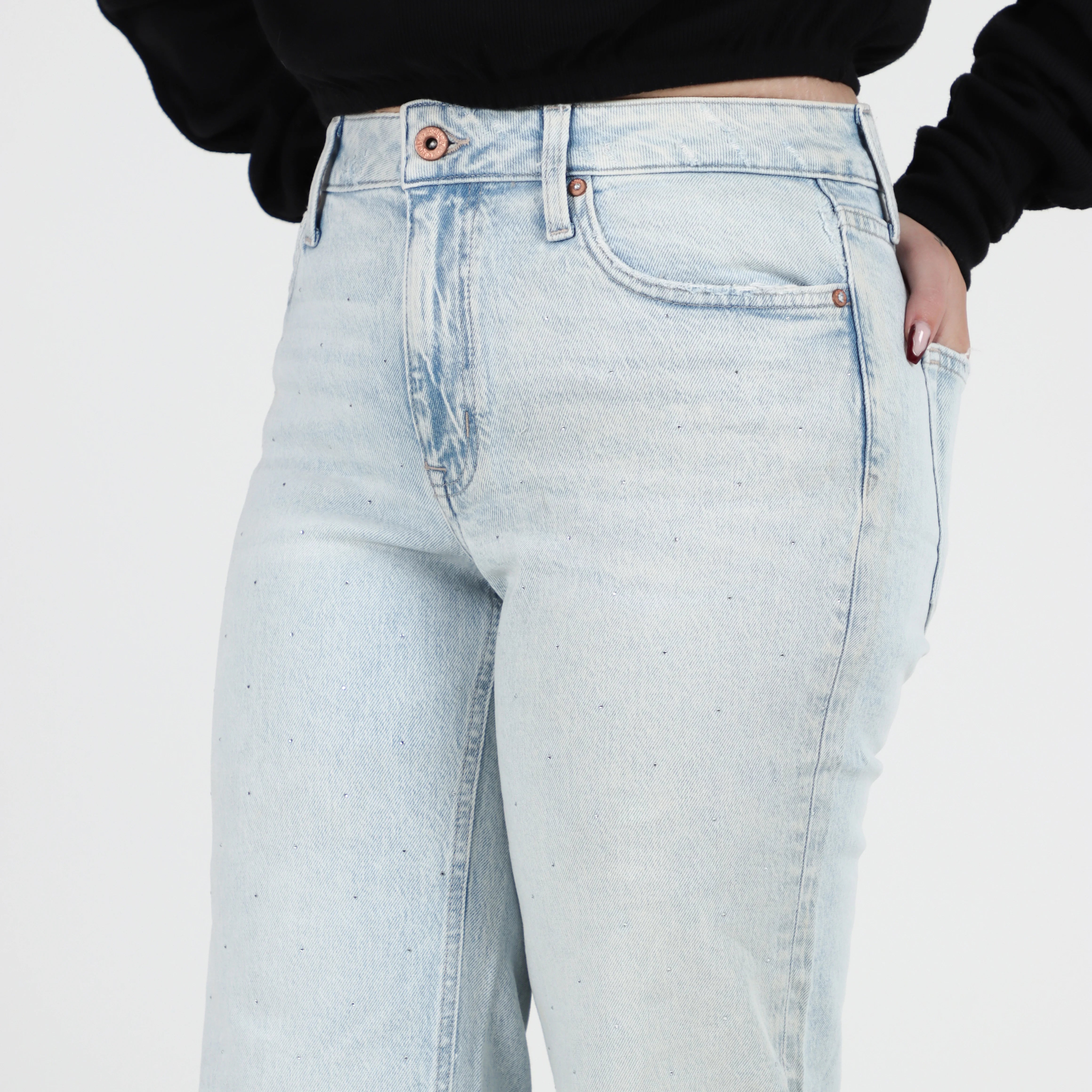 بنطلون جينز Edgely نسائي واسع الساق بترتر خفي – أزرق فاتح