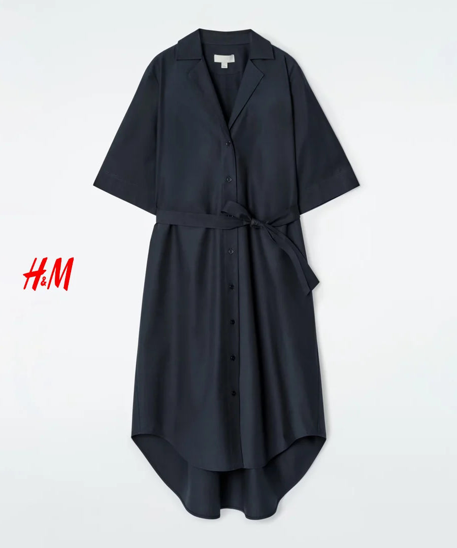 فستان قميص ميدي بأكمام قصيرة مع حزام من H&M