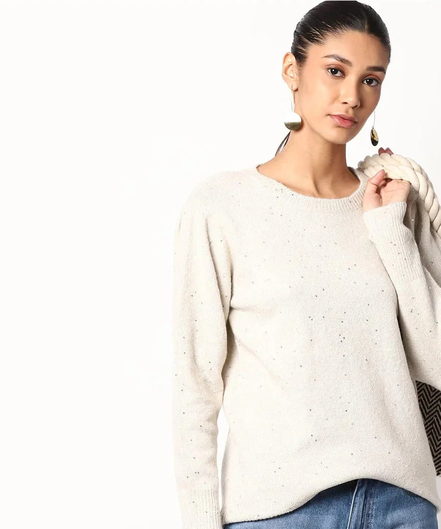 بلوفر نسائي صوف بياقة دائرية من Up2Fashion