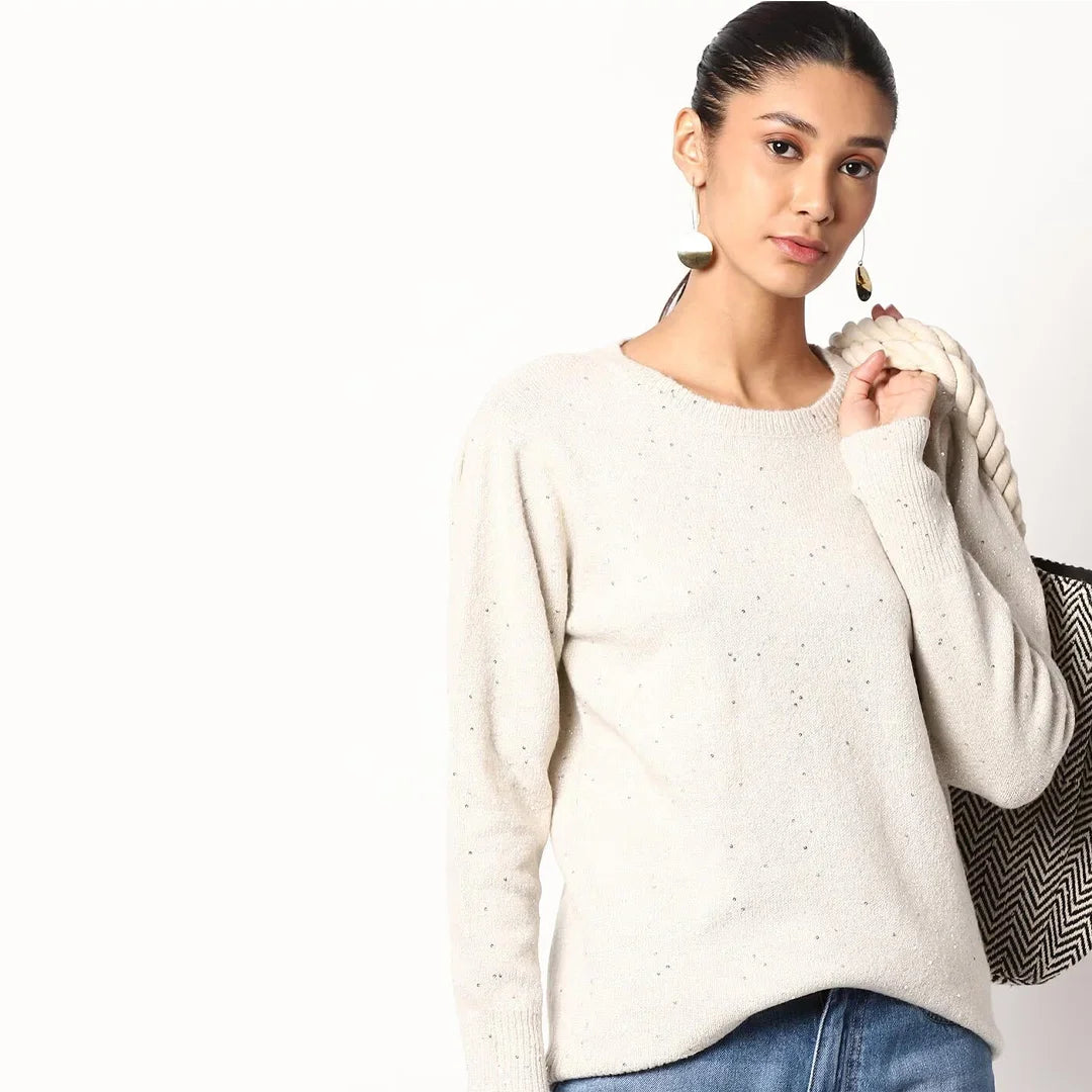 بلوفر نسائي صوف بياقة دائرية من Up2Fashion