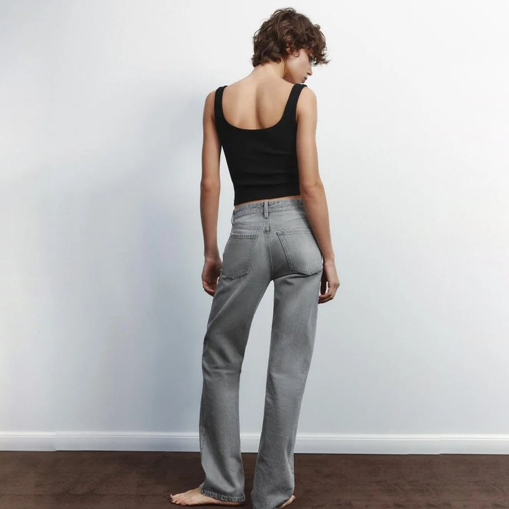 بنطلون جينز نسائي ميد ويست ستريت لِج من Zara