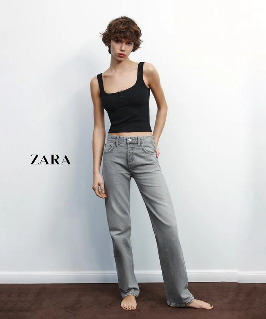 بنطلون جينز نسائي ميد ويست ستريت لِج من Zara