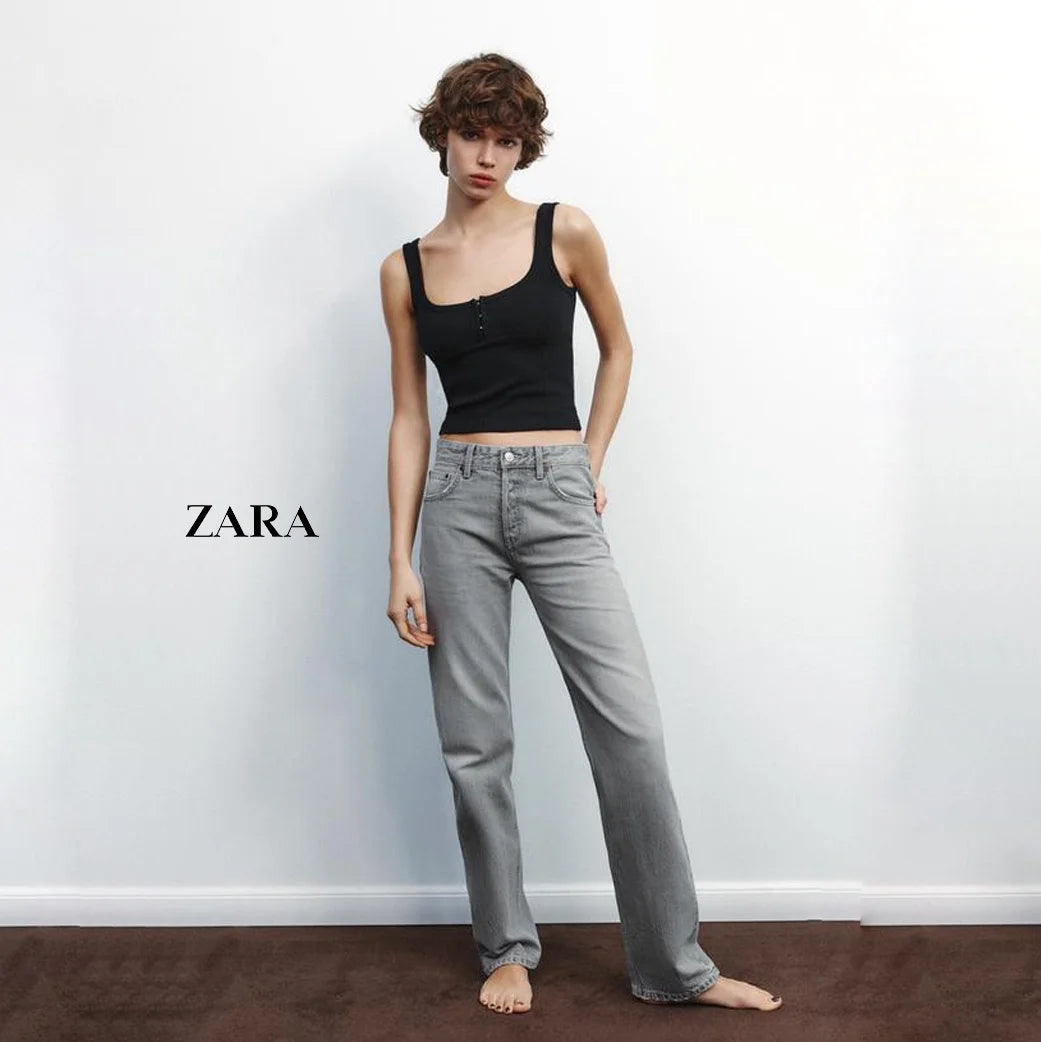 بنطلون جينز نسائي ميد ويست ستريت لِج من Zara